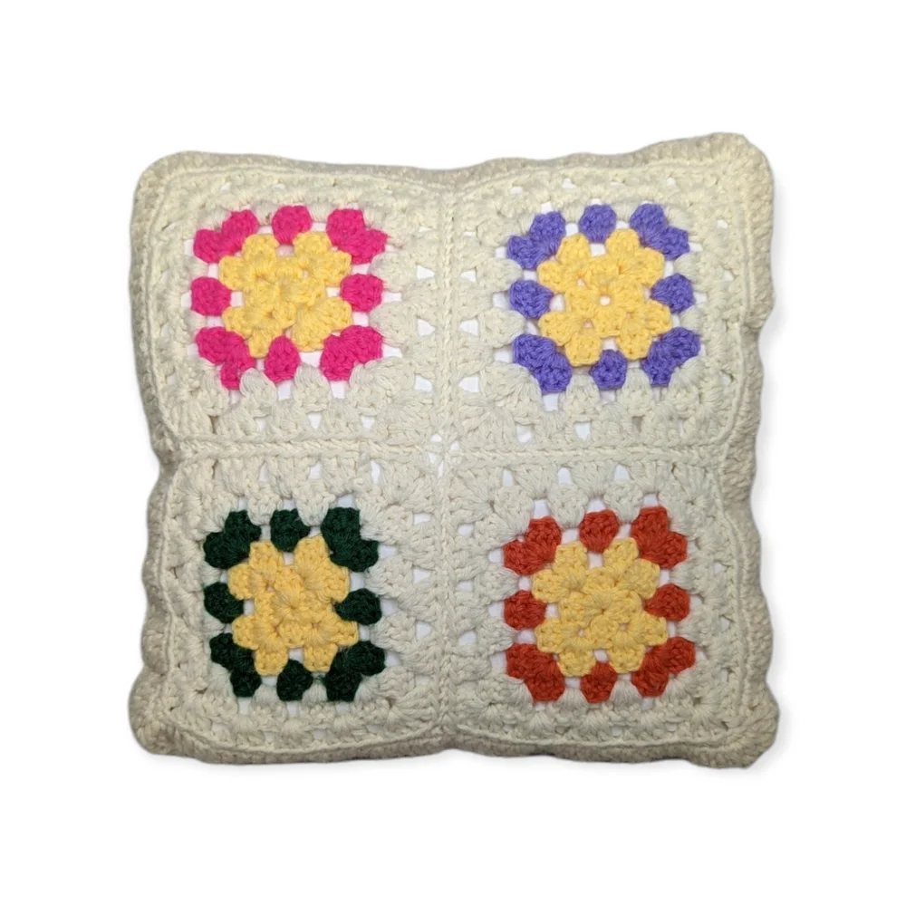 Vintage Handmade Granny Square Pillow